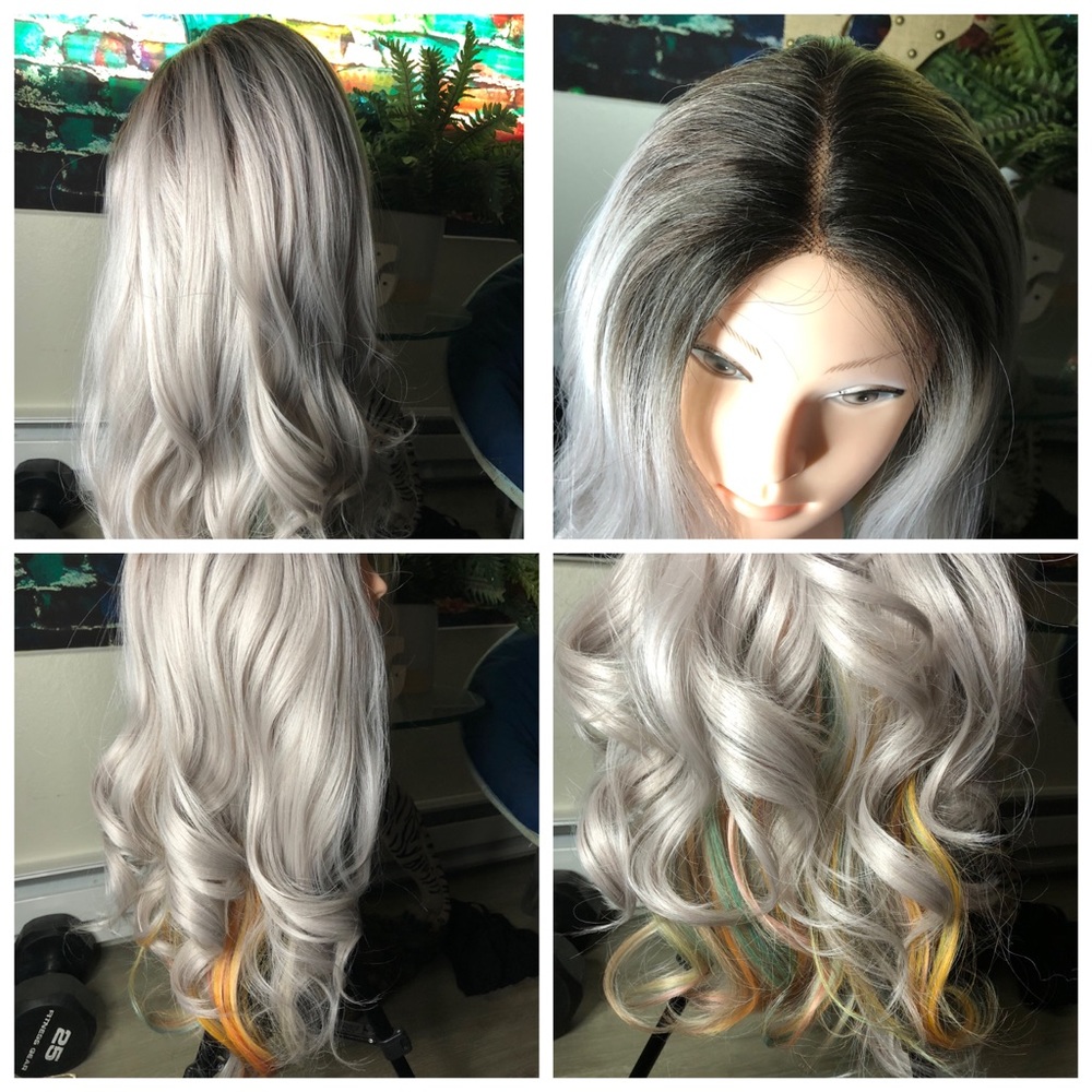 Silver lilac wig with hidden highlights